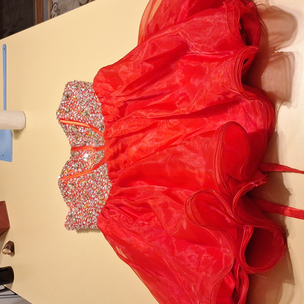 Strapless party dress.